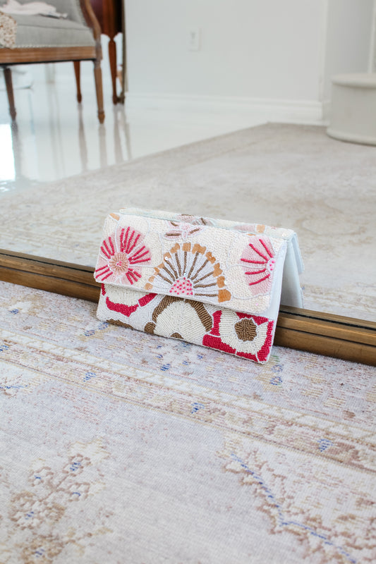 Pink & Cream Flowers Clutch